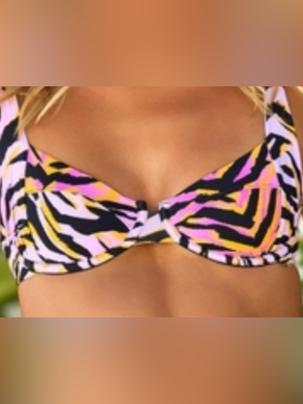 Beach Bunny Zebra-Print Bikini Top in Black, Pink, Yellow